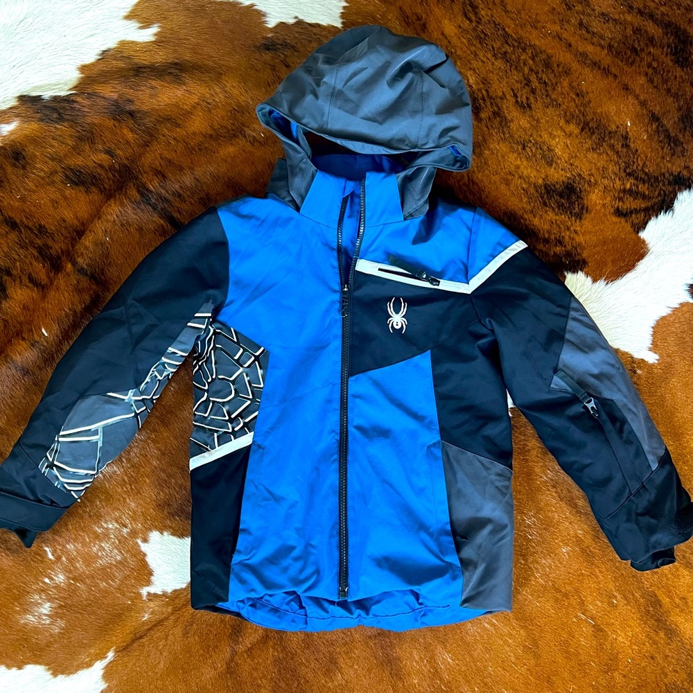 Boys Spyder Challenger Ski Jacket Size 8 Blue and Black Snowboard Jacket